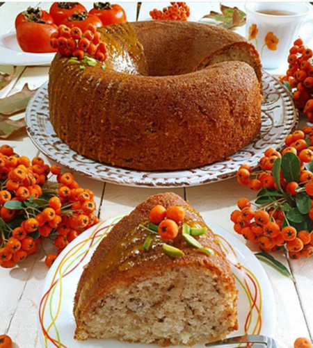 کیک خرمالو و گردو,كیك خرمالو