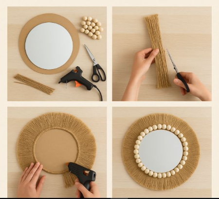ایده تزیین آینه تزیین آینه با کنف, آموزش تزیین آینه